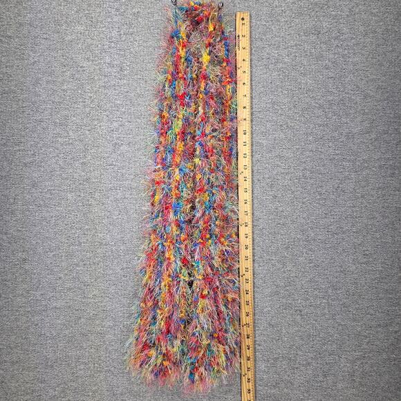 MULTICOLOR FUZZY 64" × 4" SCARF – RAINBOW FEATHERY TEXTURE  STATEMENT ACCESSORY - Picture 7 of 7